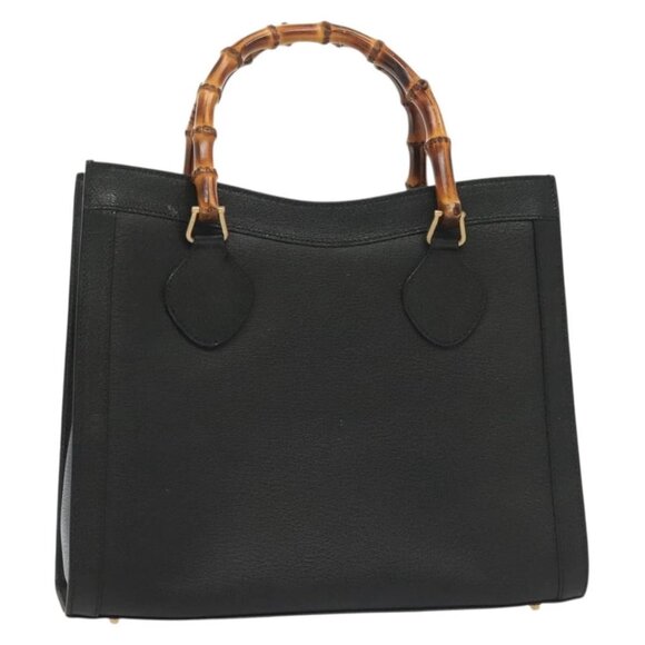 GUCCI Bamboo Hand Bag Leather Black Gold 002 2122 0260 Auth ep10191 - Picture 1 of 14